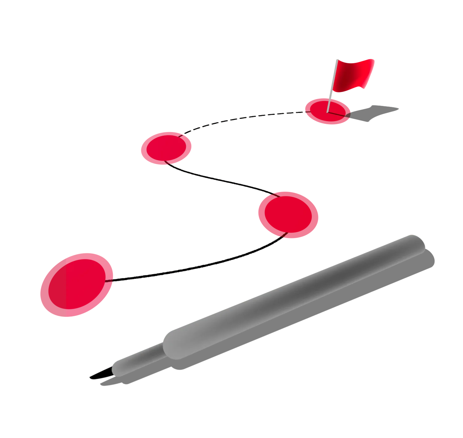 Illustration: Stift zeichnet einen Weg über Etappenpunkte bis zur Zielfahne – klare Struktur mit eindeutigem Lernziel