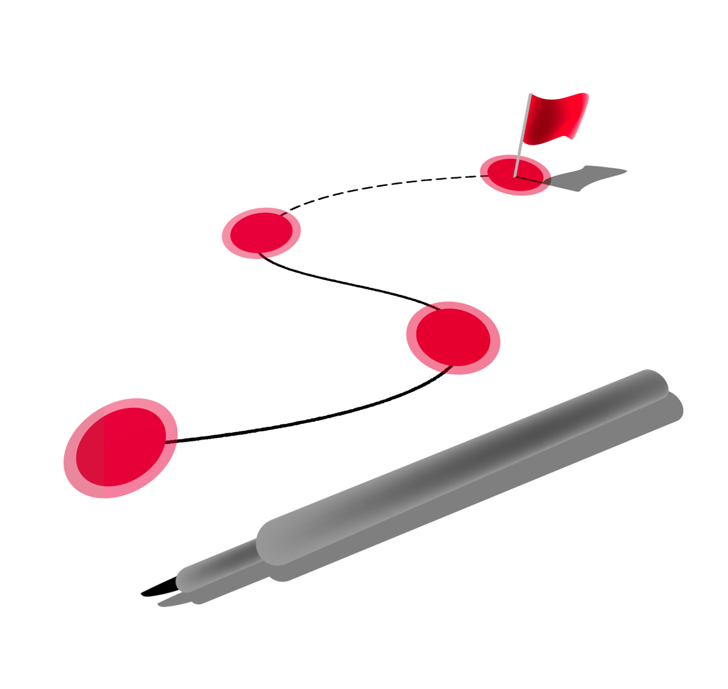 Illustration: Stift zeichnet einen Weg über Etappenpunkte bis zur Zielfahne – klare Struktur mit eindeutigem Lernziel